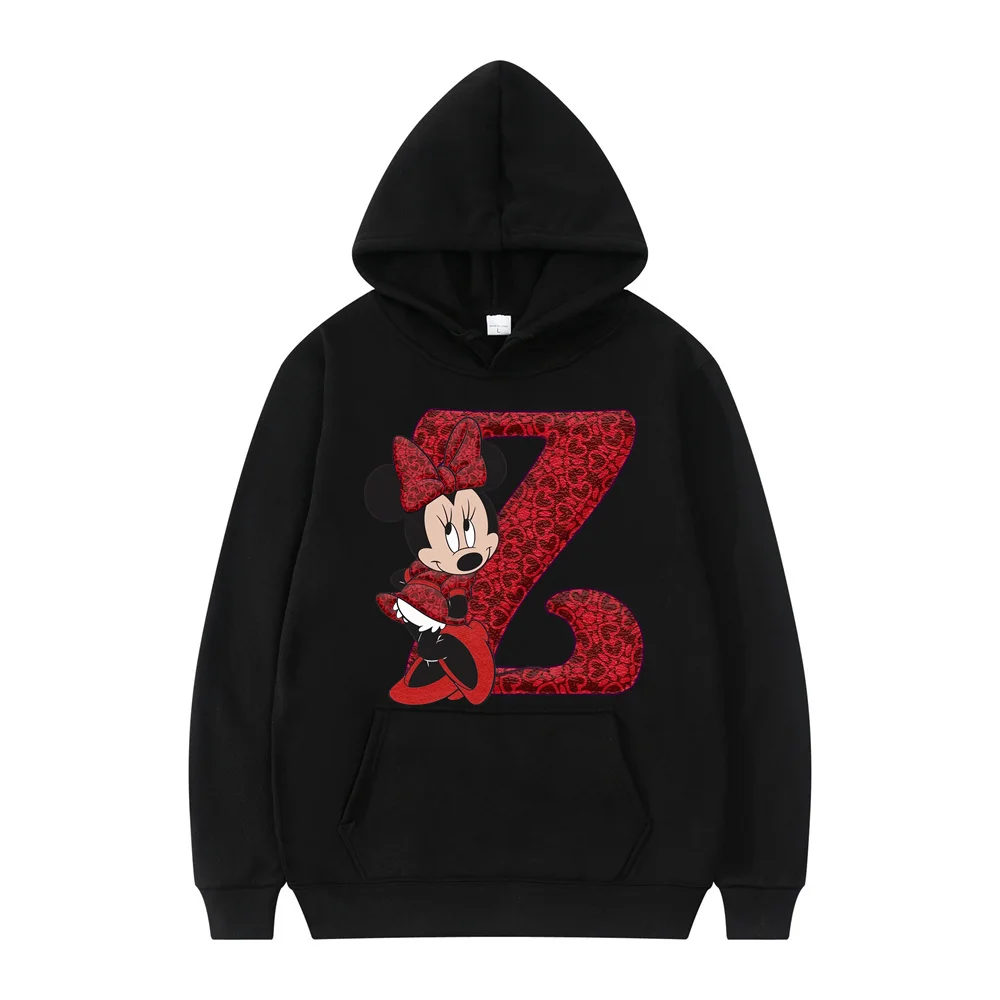 Black Children Hoodies Disney Red Letter A B C D Sweatshirts Girls Clothes Kawaii Pullover Anime Cartoons Boy Kids Casual Tops