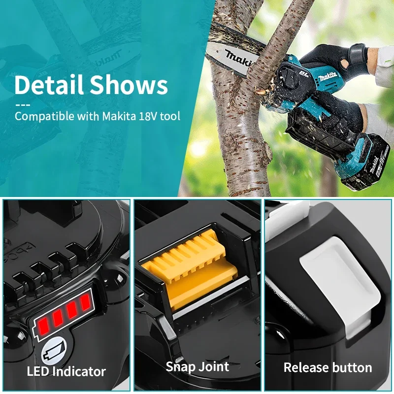 👍🏻Originální dobíjecí baterie Makita 6Ah*9Ah pro aku nářadí Makita 18V s LED diodou, náhradní Li-ion baterie LXT BL1860 BL1850 - náhled 6