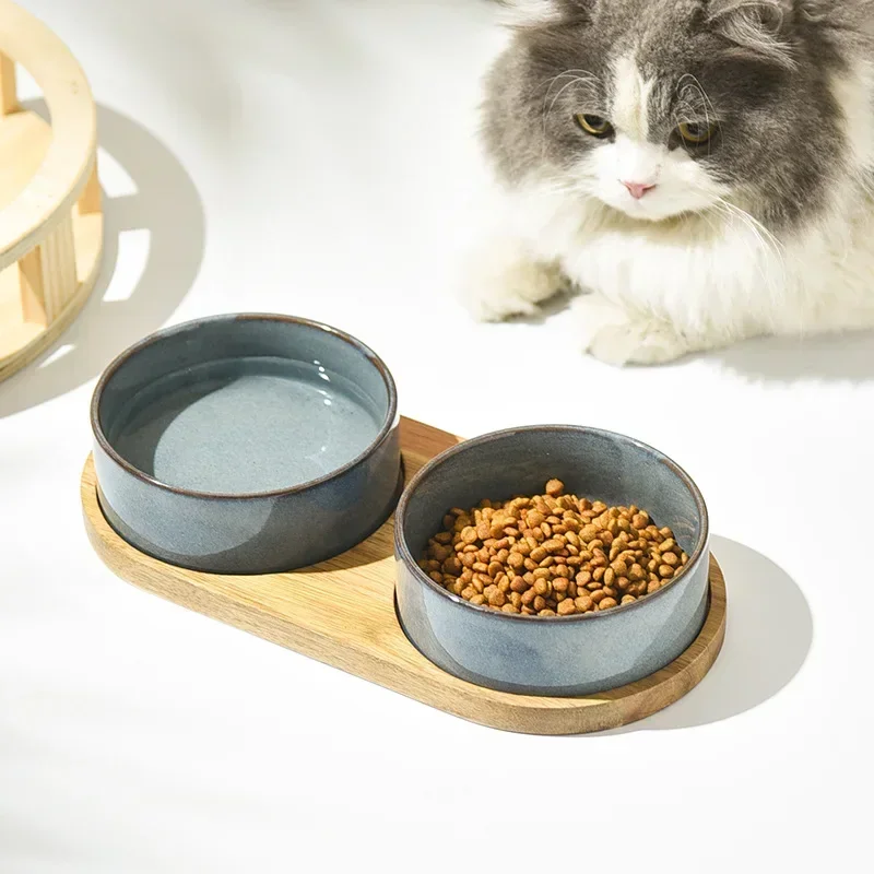 Cat Bowl Cat Food Bowl Ceramic Pet Food Water Feeder Small and Medium-sized Dogs Protection Spine Protection Rollover Prevention