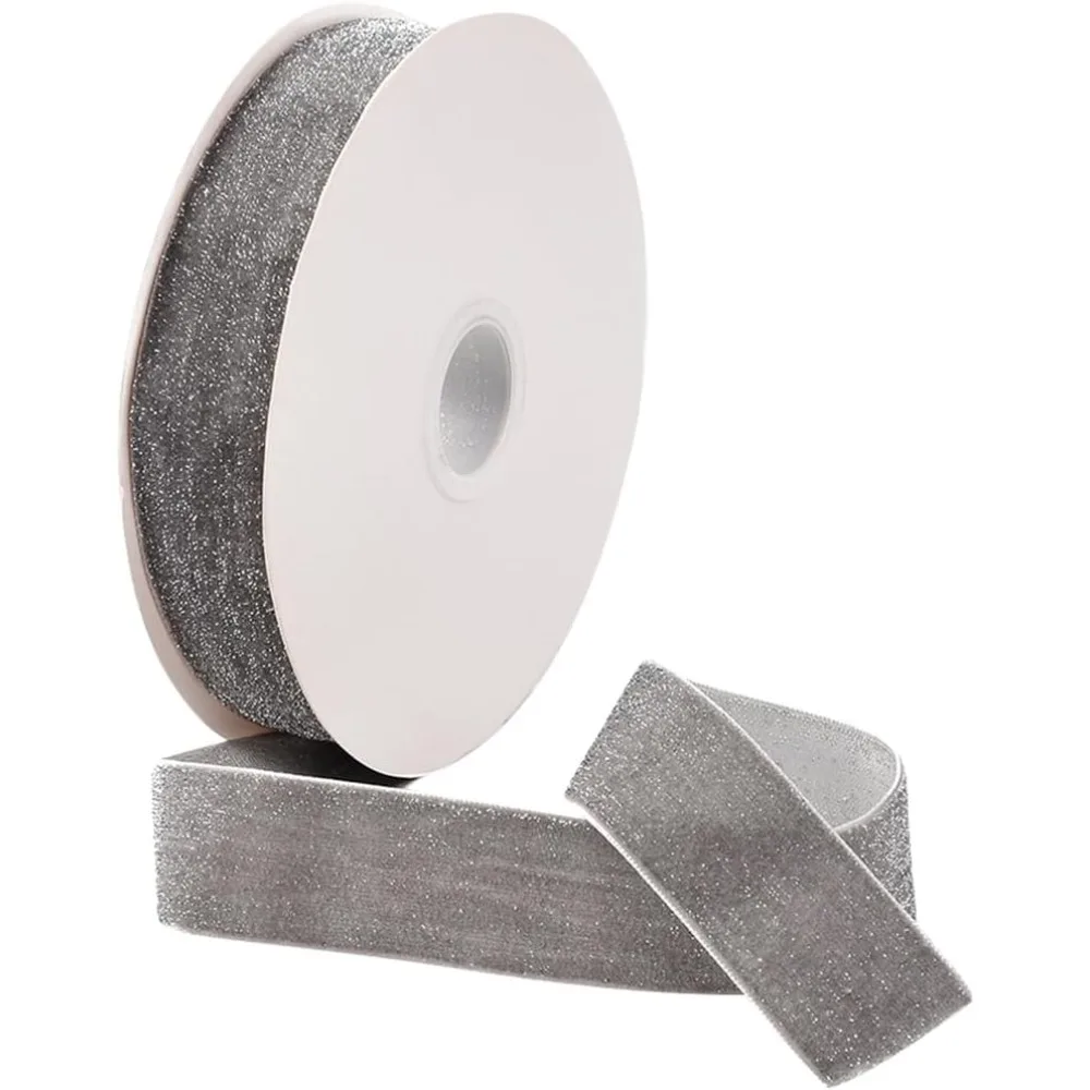 10 Yards Polyester Velvet Ribbon Glitter Ribbon for DIY Jewelry Making Dark Gray 1 inch(25~26mm)