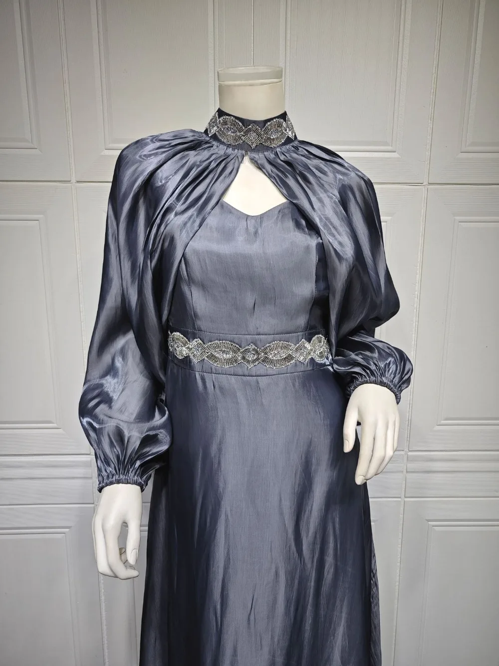 Vestido de Festa Muçulmano Sedoso Cetim Feminino, Abaya, Dubai Abaya, Eid Caftan, Manto Longo de Noite, Conjunto 2 peças