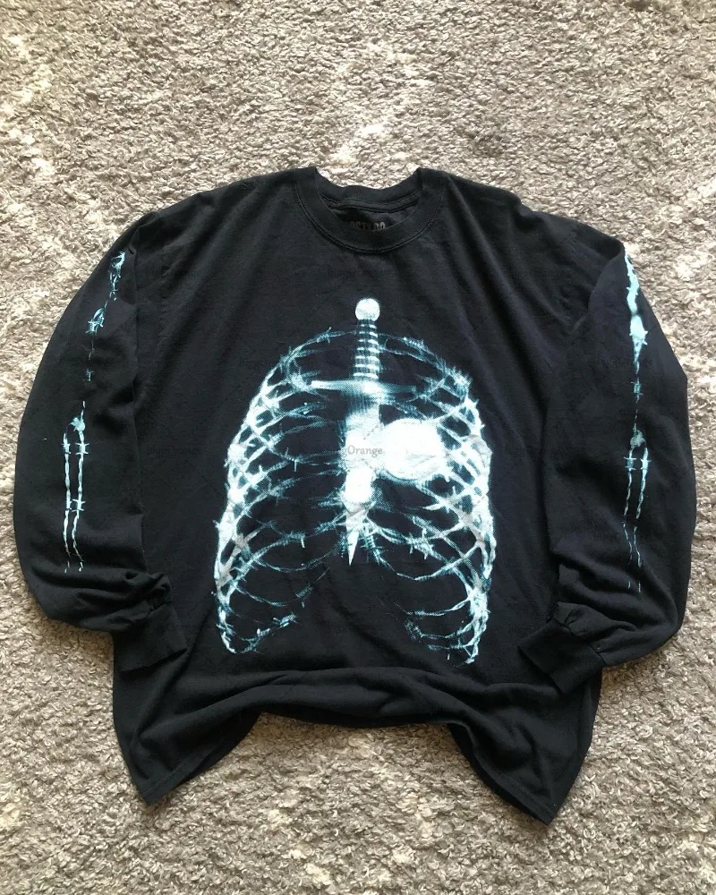 

2025 готический Harajuku ретро аниме принт негабаритный топ с длинными рукавами для мужчин Y2k американская уличная классическая свободная повседневная футболка женская