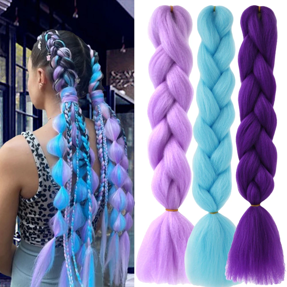Extensiones de cabello trenzado de fibra de tamaño gigante sintético, colores arcoíris, 24 pulgadas, para niñas y mujeres, Halloween y Navidad, 3 uds.