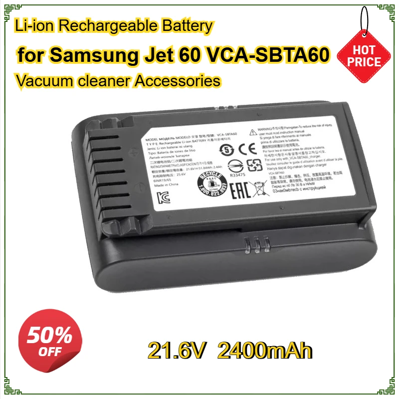 

New for Samsung Jet 60 VCA-SBTA60 Vacuum Cleaner Accessories Li-ion Rechargeable Battery 21.6V 2400mAh High Quality Bateria