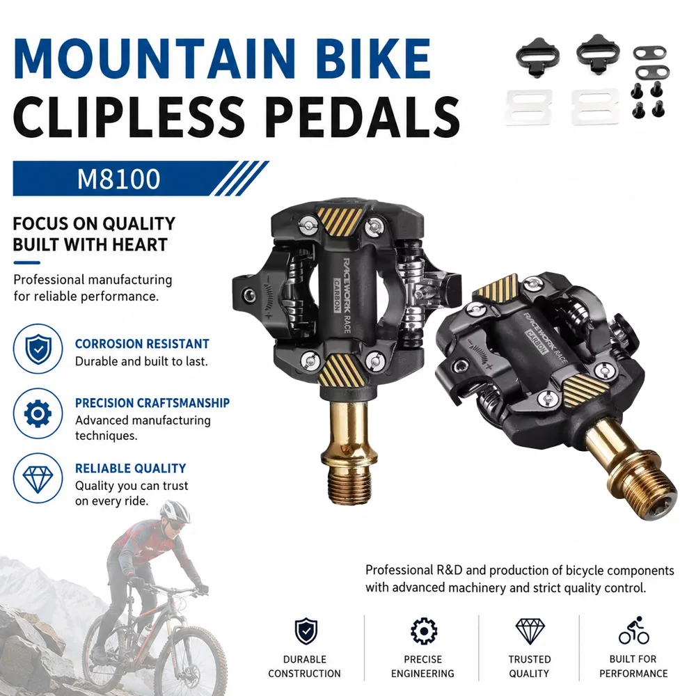 RACEWORK MTB SPD クリップレスペダル セルフロック式マウンテンバイクペダル クリート付き シールドベアリング 自転車サイクリングパーツ