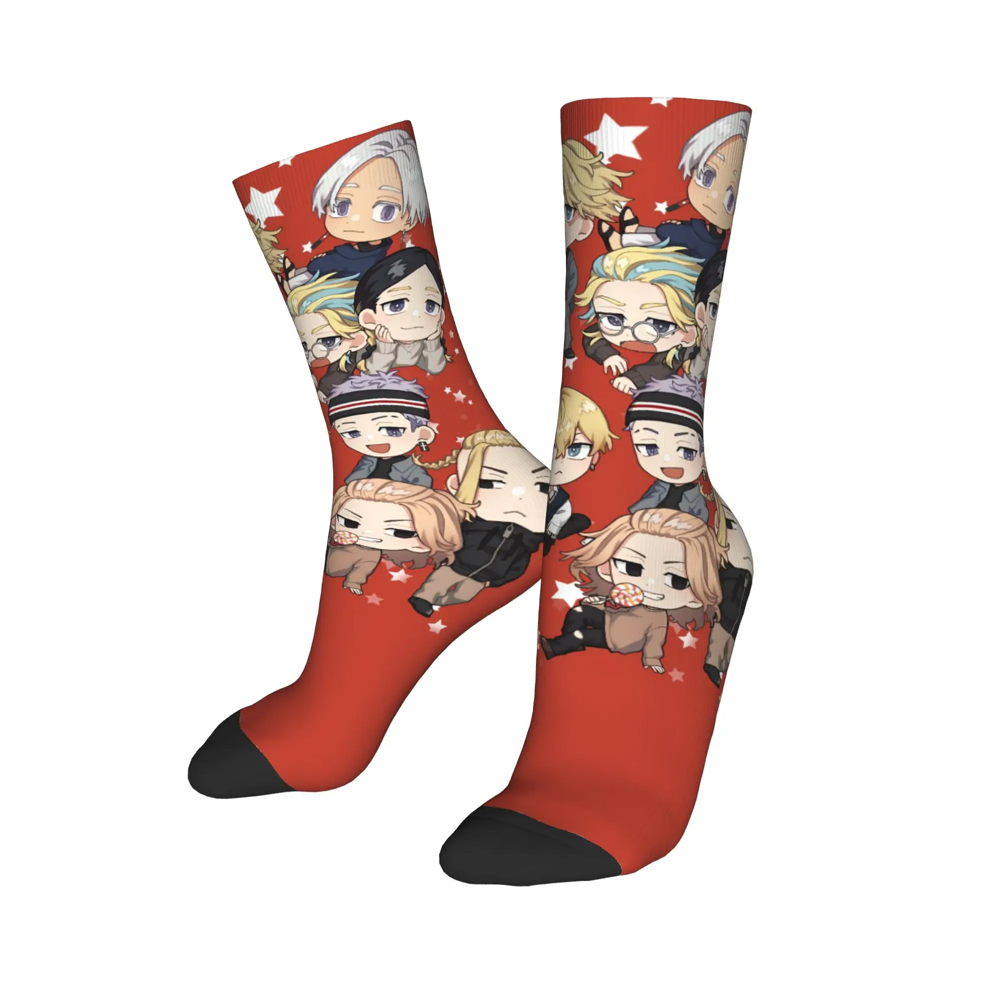 Fashion Tokyo Revengers Anime Basketball Socks Chibi Draken Mikey Takemichi Hanagaki Polyester Long Socks for Unisex Non-slip