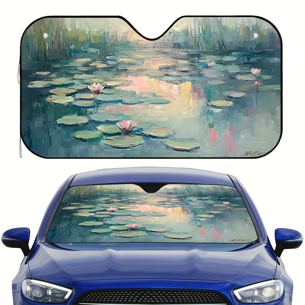 

1 шт. Monet Water Lilies Art Print Автомобильный солнцезащитный козырек — складной и крутой дизайн, 4 присоски для простой установки, компактная посадка F