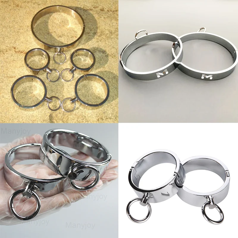 Metal Steel Bondage Handcuffs Ankle Cuffs Neck Collar Slave BDSM Restraint Adult Lock Sex Toys for Couples Sex Set Women Men