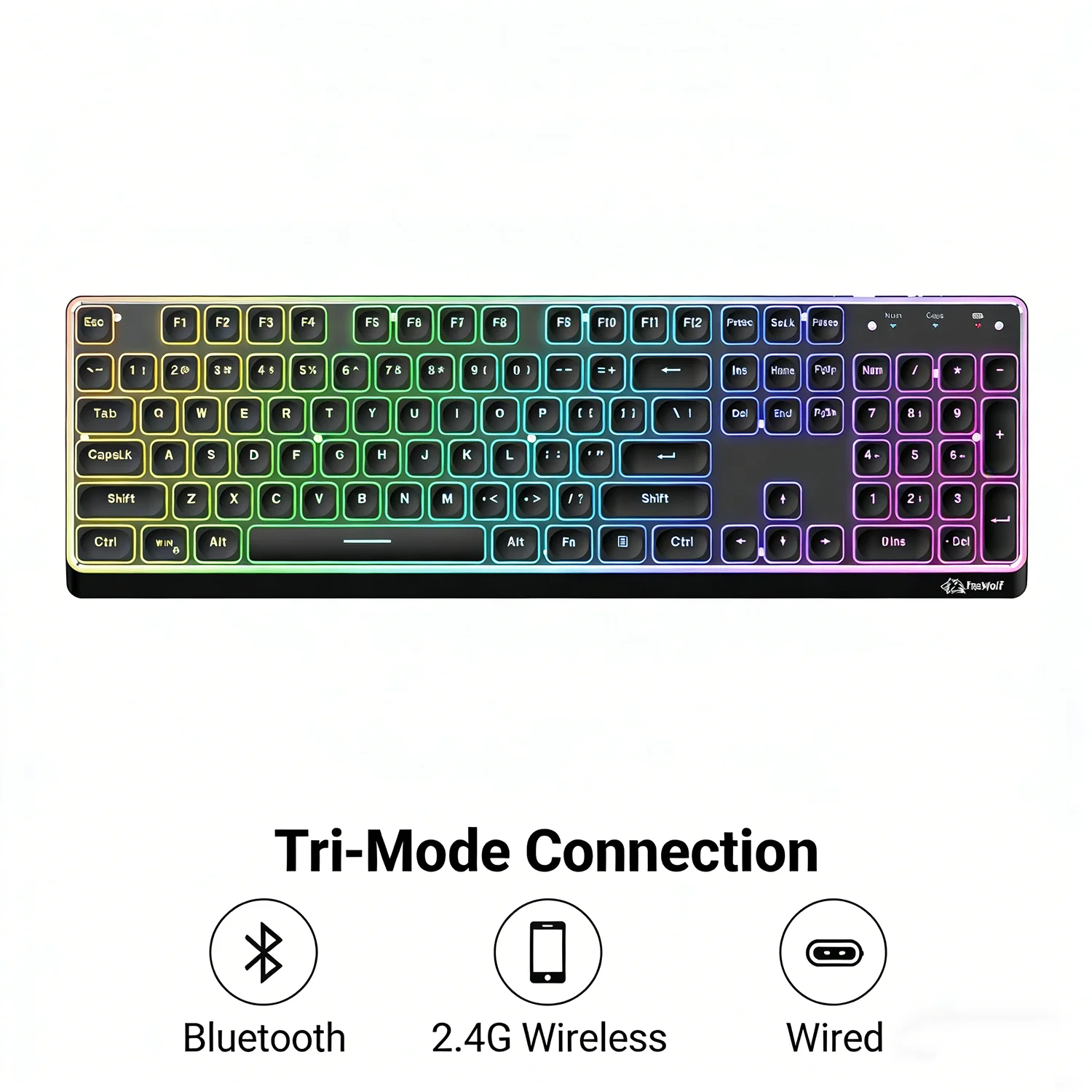 Freewolf M104 トリモード ワイヤレス キーボー - Home Office Uk Number のレビューと価格
