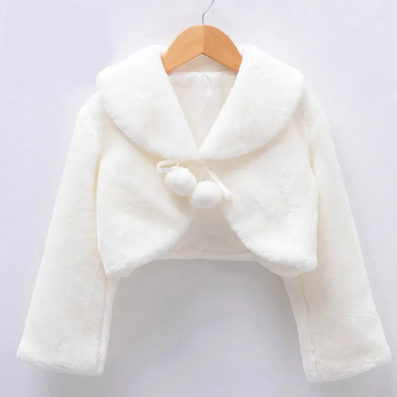 Kids Girls Princess Thicken Plush Jacket Crop Wraps Shawl Flower Girls Long Sleeves Bolero Warm Cape Wedding Birthday Party Coat