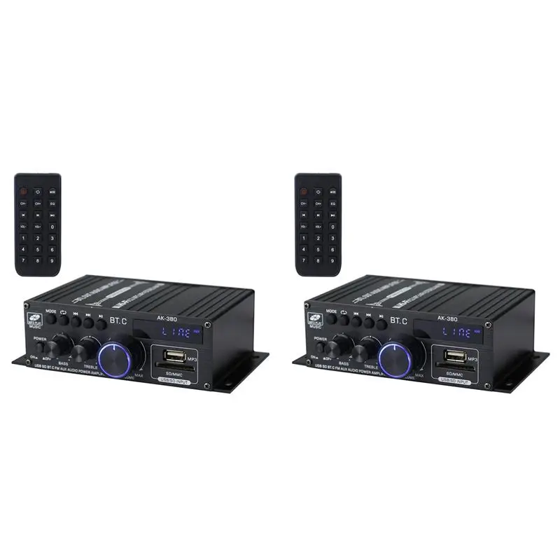 Y44A 2X AK380 800W Bluetooth Power Amplifier, 12V Digital HIFI Amplifier for Home Car Stereo, FM USB/for SD, Remote Control