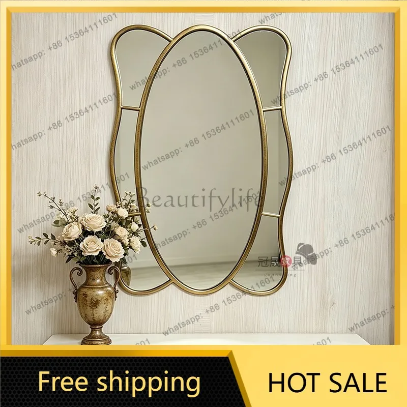 LS French light luxury bathroom mirror retro European wall hanging makeup home entrance special-shaped decorative mirror