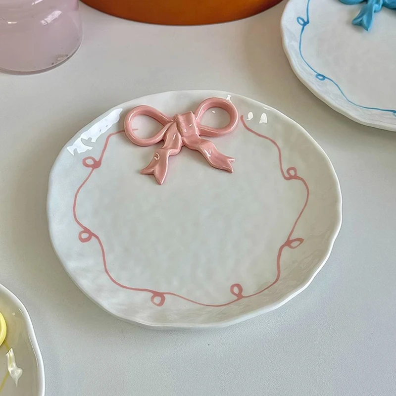 

Bow Three-D Plate Nordic Style Cute Dessert Plates Household Versatile Disc Fashion Restaurant Afternoon Tea Mug Tableware