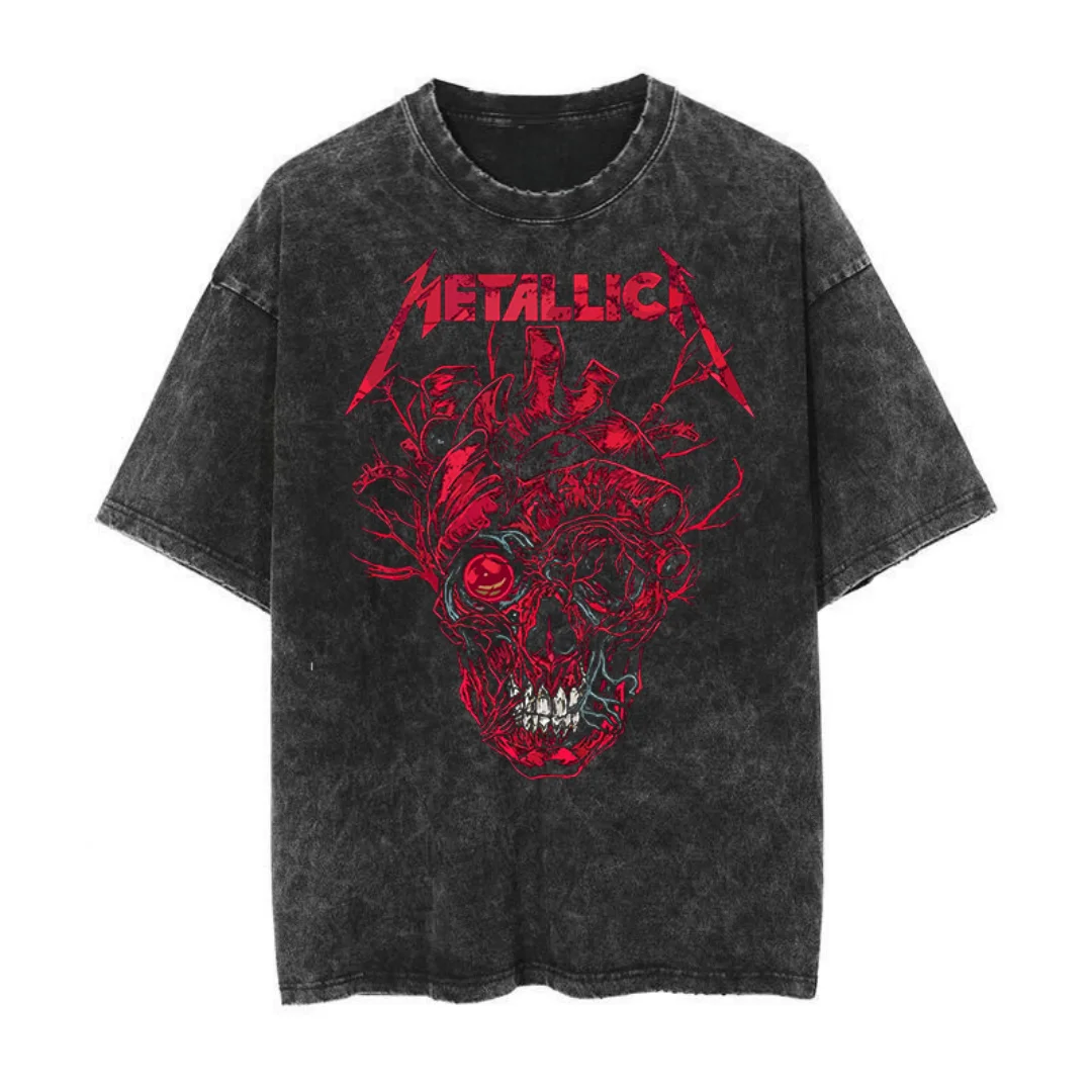 ميتاليكا الجمجمة أفخاذ الجرافيك المحملة الرجال غسلها تي شيرت الذكور الكلاسيكية المعادن تحت عنوان عادية مريحة الشارع الشهير التي شيرت