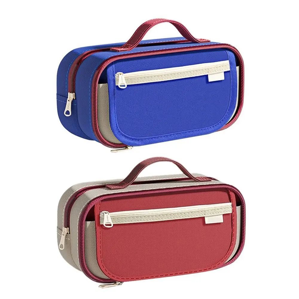 New Contrast Color Handheld Pen Bag Nine-Layer Handheld Pencil Case Large Capacity Stationery Organizer Students