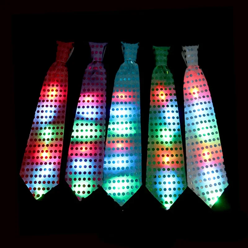 1pcs LED Neckties Light Up Neck Ties For Kids Sequin Flashing Ties for Glow Party Rave Christmas Halloween Wedding Festival