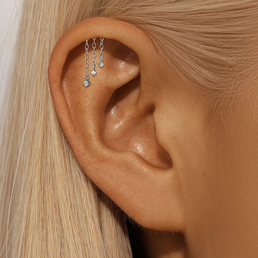 AIDE 925 Sterling Silber Geometrische Glatte Ketten-Quasten-Ohrringe für Damen, Knorpel-Spiral-Piercing, flache Rückseite, zum Schlafen tragbar – Detail 22