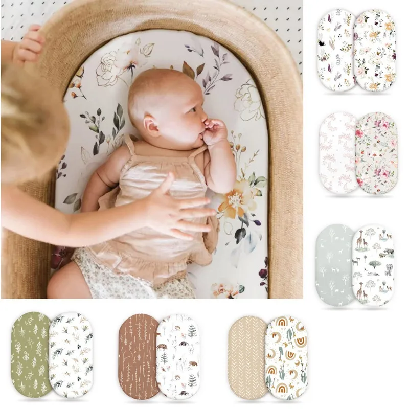 2PCS Baby Bassinet Sheet Muslin Bassinet Sheets Changing Pad Cover 100% Cotton Soft Breathable Fitted Bassinet Mattress Sheets