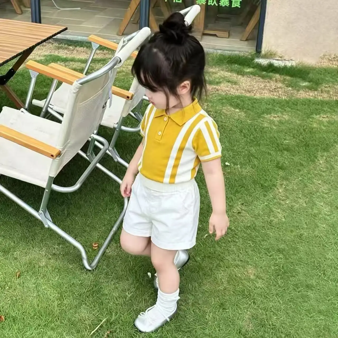 

Boys' and Girl Summer Set Fashion 2026 New Children's Yellow Knitted Short Sleeved T-shirt+Casual Shorts Two-piece Set