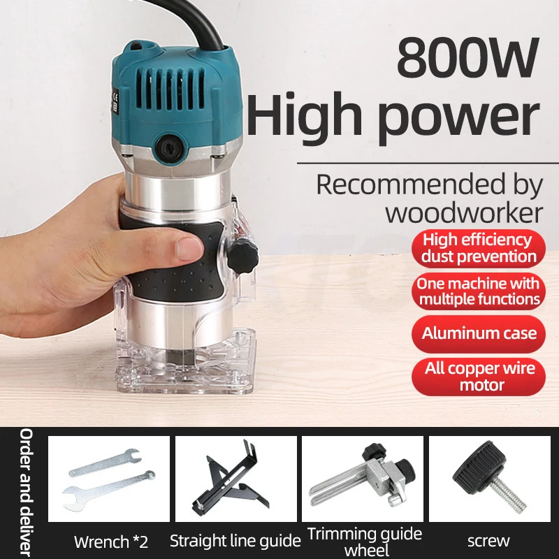 800W Electric Wood Router Woodworking Electric Trimmer Engraving Slotting Trimming Carving Router With 6.35mm Milling Cutter