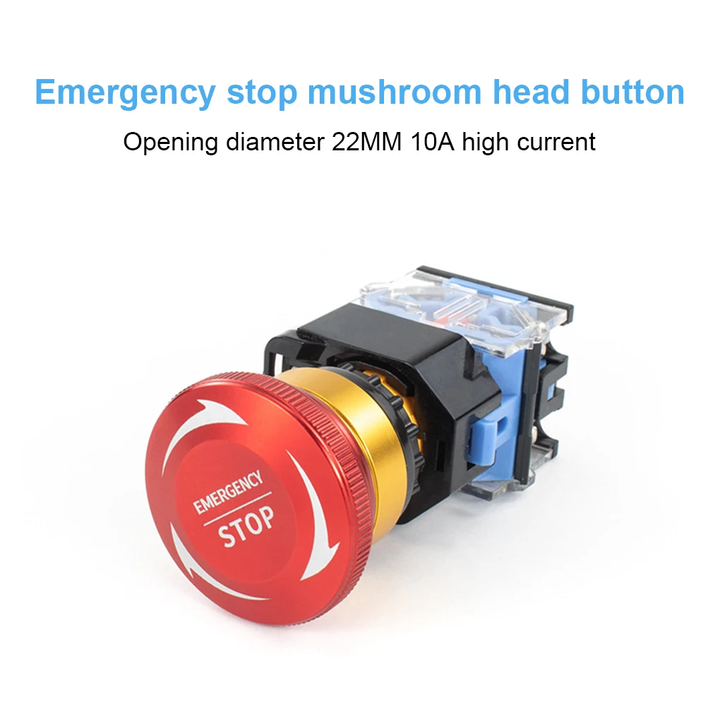 Metal 22mm 10A Metal Emergency Stop Pushbutton Switches Self-Locking For Start Emergency Stop  Push Button Switch 2NC