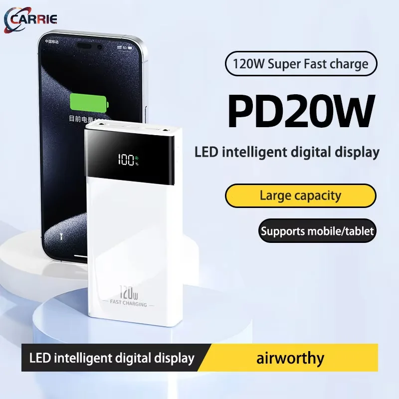120W High Capacity Power Bank 100000mAh Super Fast Charging Powerbank Portable Battery Charger For iPhone Samsung Huawei