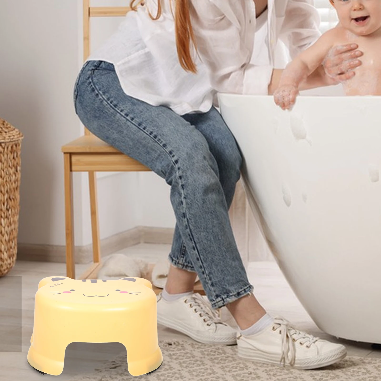 

Plastic Kids Bathroom Stool Anti-slip Yellow Cartoon Short Step Children Multipurpose Shoe Changing Nursing Sturdy Reliable Long