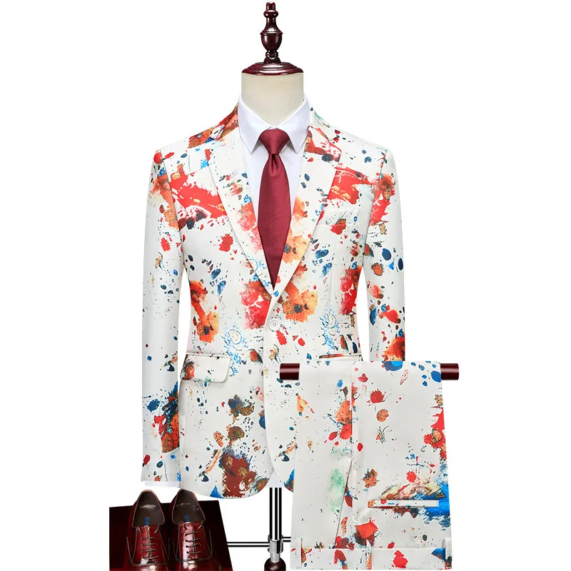 

Костюм-двойка с цветочным принтом, на одной пуговице, для выступлений, концертов, ночных клубов, больших размеров, для полных людей, индивидуальный пошив