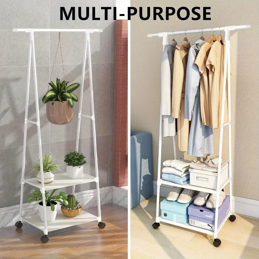 

Clothes Rack Small Metal Garment Rack with Shelves for Bedroom Rolling Clothing Rack for Hanging Clothes on Wheels for Hanging
