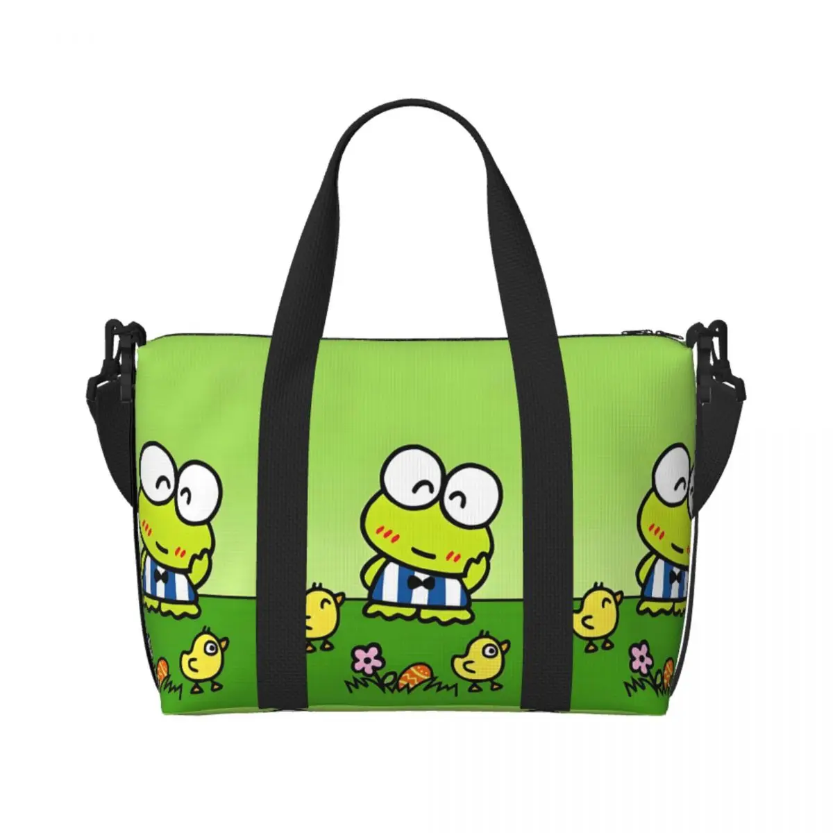 

Большая большая сумка-тоут Keroppi с зеленой лягушкой для женщин, сумка-шоппер на плечо с героями мультфильмов, пляжная дорожная сумка для спортзала