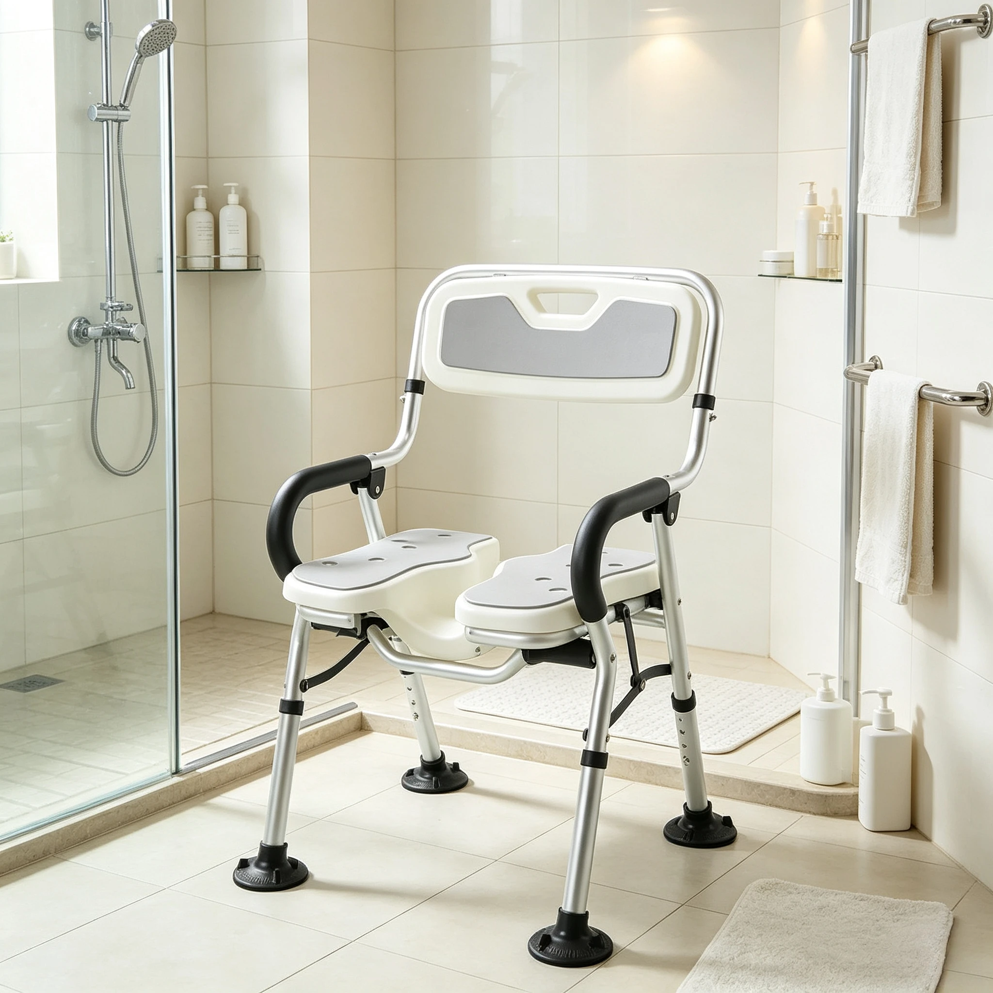 Portable Foldable Shower Chair Non Slip Anti Fall Safety Seat with Durable Frame for Elderly Pregnant Women Bathroom Home