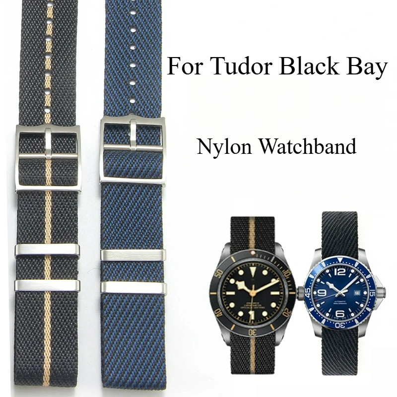 Для Tudor Heritage Black Bay, высококачественный ремешок для часов 20, 22 мм, цельный нейлоновый тканый аксессуар для часов, хаки, зеленый, золотой, синий, красный