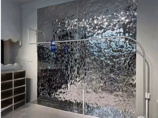 Water ripple stainless steel plate ceiling background wall ceiling metal mirror embossed board concave convex wave decorative