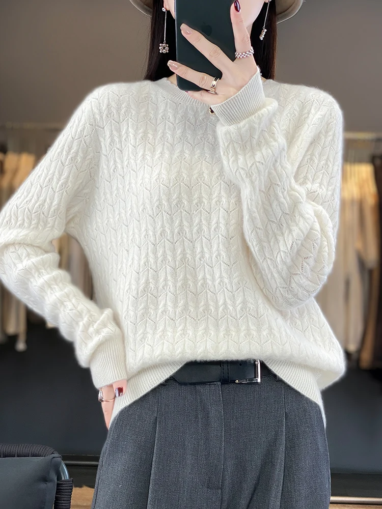 100% Merino Wool Knitwear Autumn Winter Women Sweater O-neck Pullover Vintage Cashmere Long Sleeve Comfortable Popular Clothes