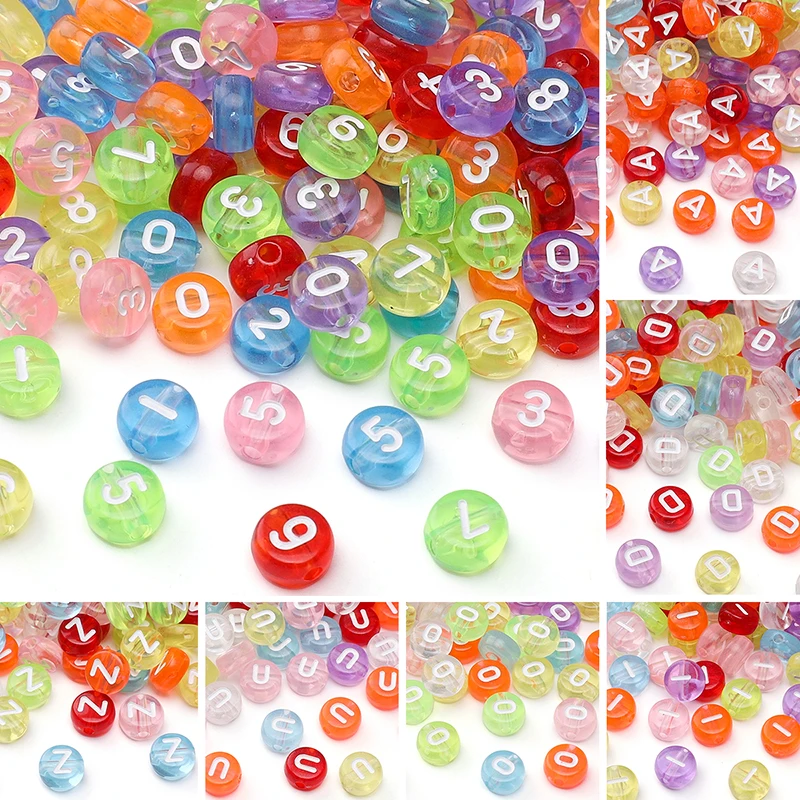 100Pcs/Lot 4x7mm Round Acrylic Letter Number Beads Colorful Transparent for Jewelry Making DIY Bracelet Necklace Accessories