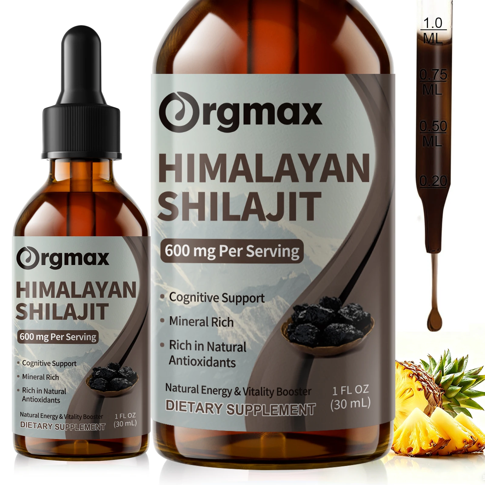 Minch Authentic Himalayan Shilajit Drops with 85+ Trace Minerals for Energy Boost Immune & Brain Health Cognitive Support 30ml