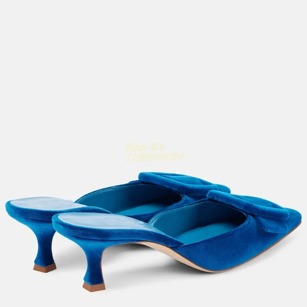 

Velvet Mules Stiletto Thin High Heel Buckle Decor Stiletto Thin High Heel Runway 2024 Autumn Spring Women Dress Slides