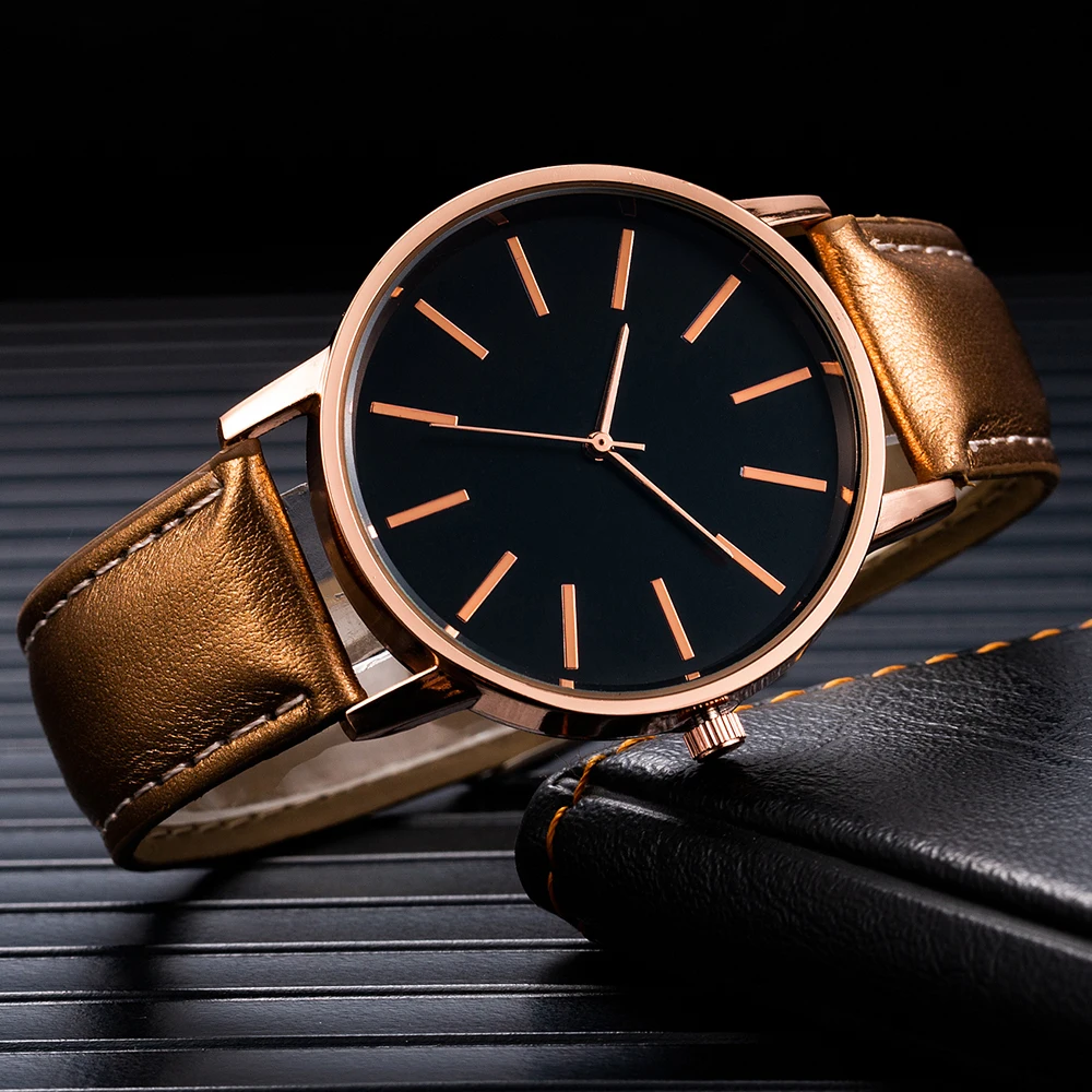 Luxury Watches For Men Minimalist Black Rose Leather Man Quartz Wrist Watch Sports Electronic Clock High Quality Orologio Uomo