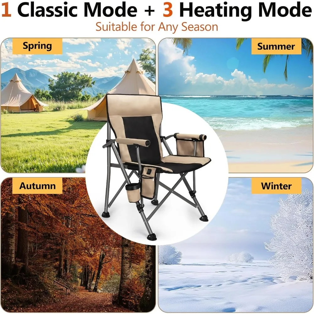 كرسي تخييم محمول ساخن مع بطارية، مبطن ومتين للأنشطة الخارجية، قابل للطي مع دعم عالي التحمل #4