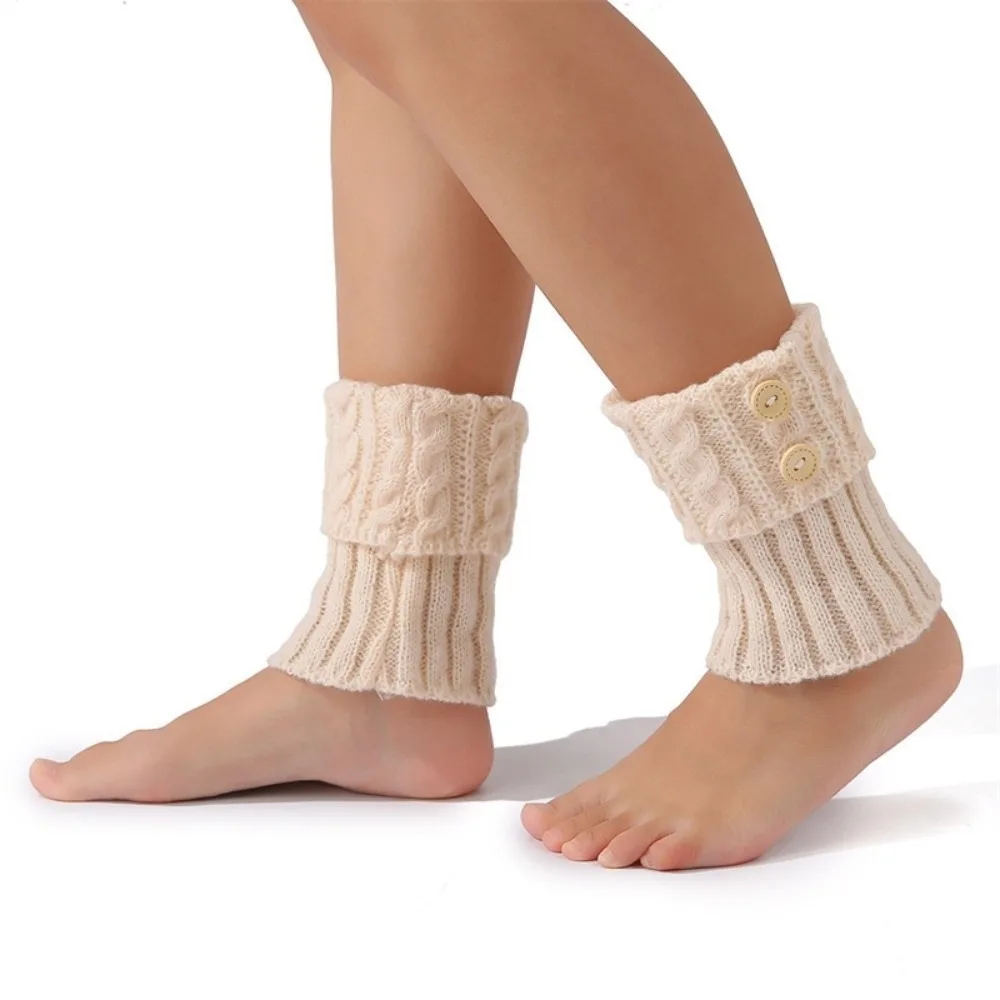 Fashion Crochet Knitted Boot Sock Sleeves Cable Knit Foot Cover Leg Warmers Soft Solid Color Turned-up Button Socks Winter