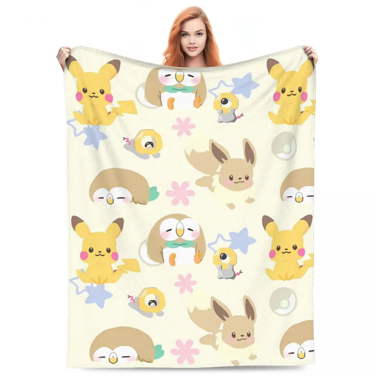 Poke-mon Pikachu Warm Blankets Picnic Plush Bedding Throws Aesthetic Home Decor Flannel Bedspread Sofa Bed Cover