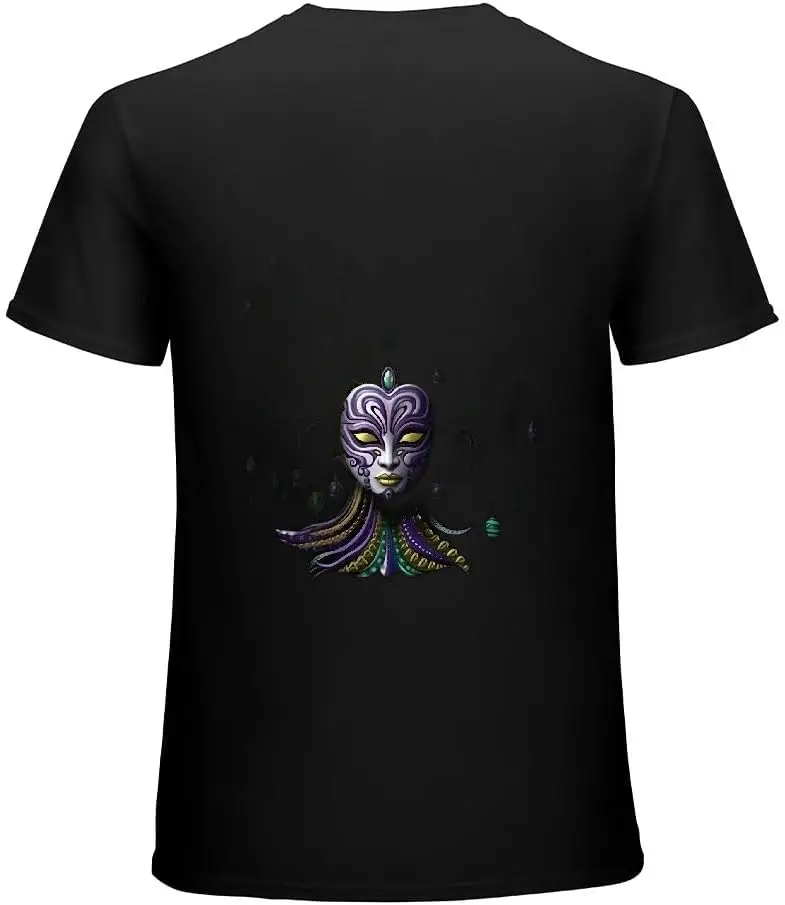 - Short Sleeve Carnival Mask Pattern  Black  Tees Cotton Luxury brand vintage oversized