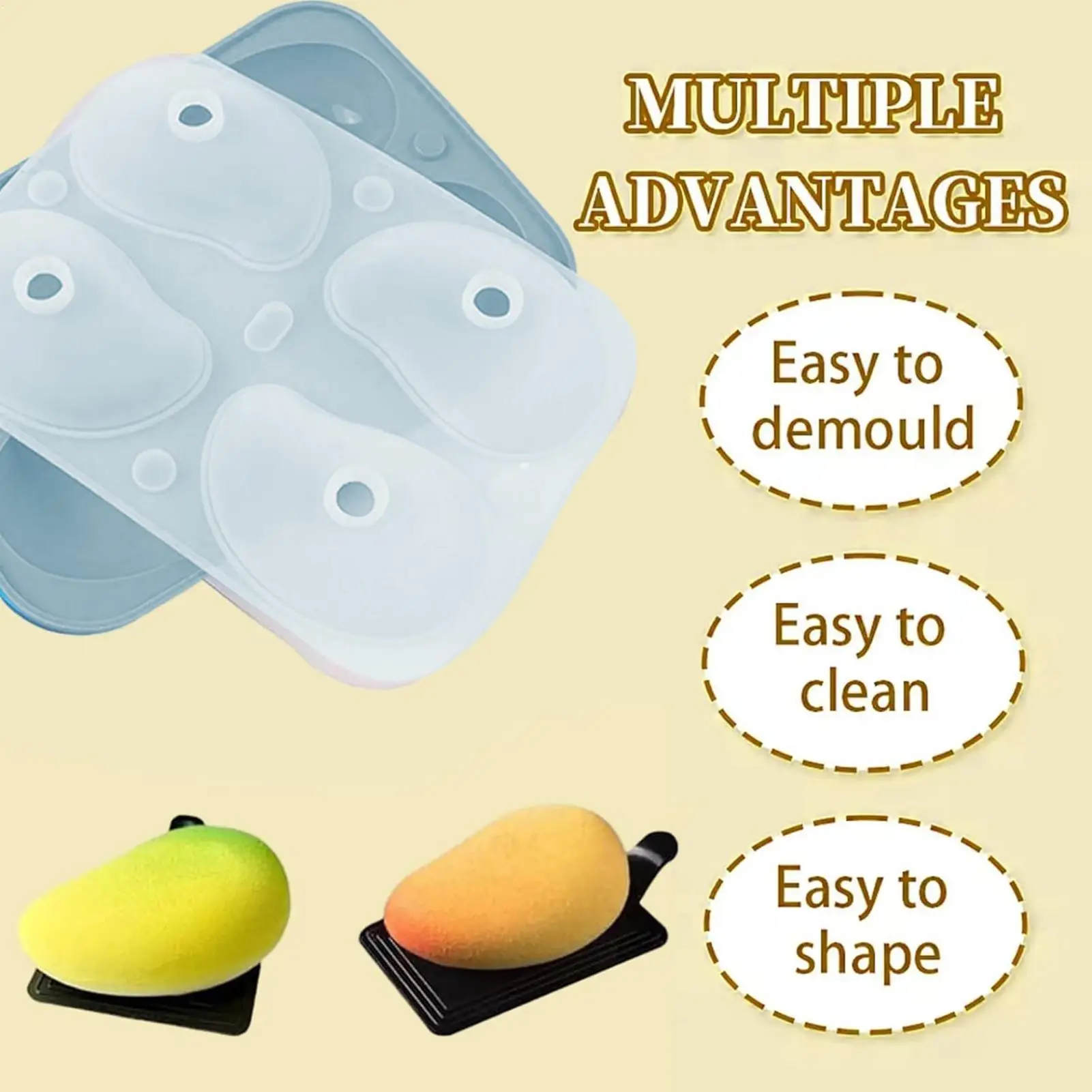 3D Mango Chocolate Mold 4Cavity Silicone Mousse Mold - Easy Release Mold For Pudding, Jelly, Chocolate ,Cake, DIY Baking Mould