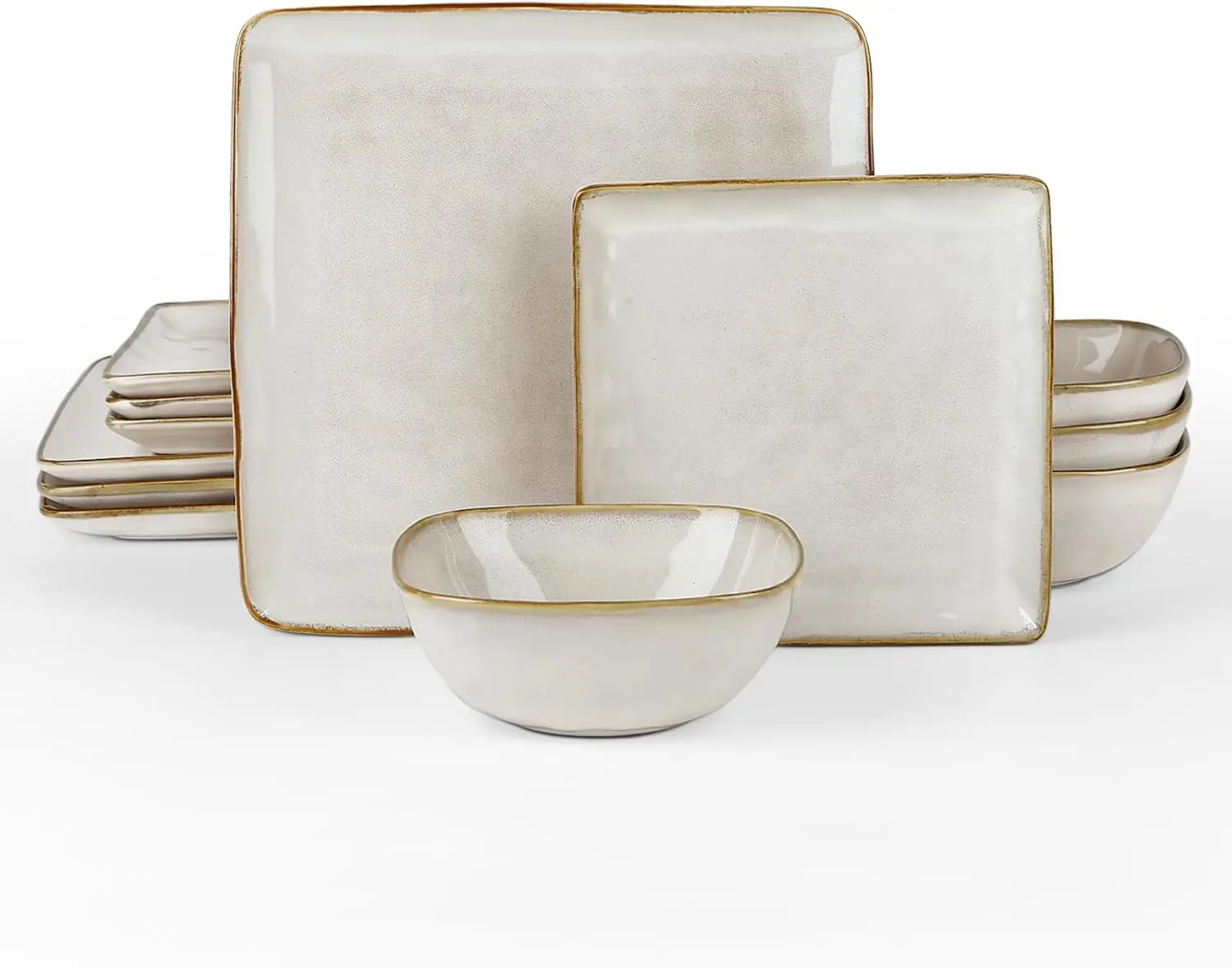 

Dinnerware Sets for 4, Ocean Square 12-Piece Kitchen Plates and Bowls Sets, Reactive Glaze, Microwave and Dishwasher Safe, Scrat
