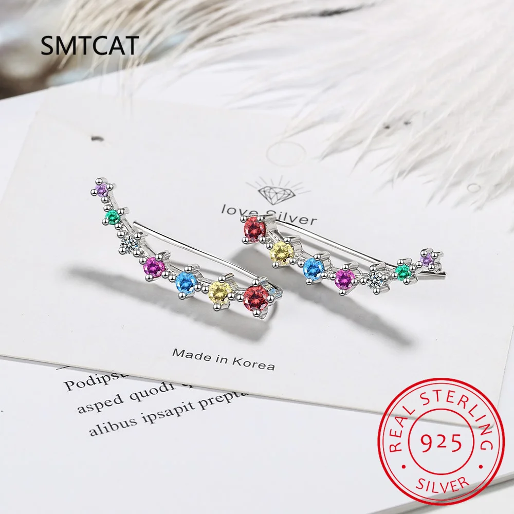 

Round Natural Citrine Peridot Amethyst Garnet Blue Topaz Ear Climber Stud Earring 925 Sterling Silver Colorful Gemstone Jewelry