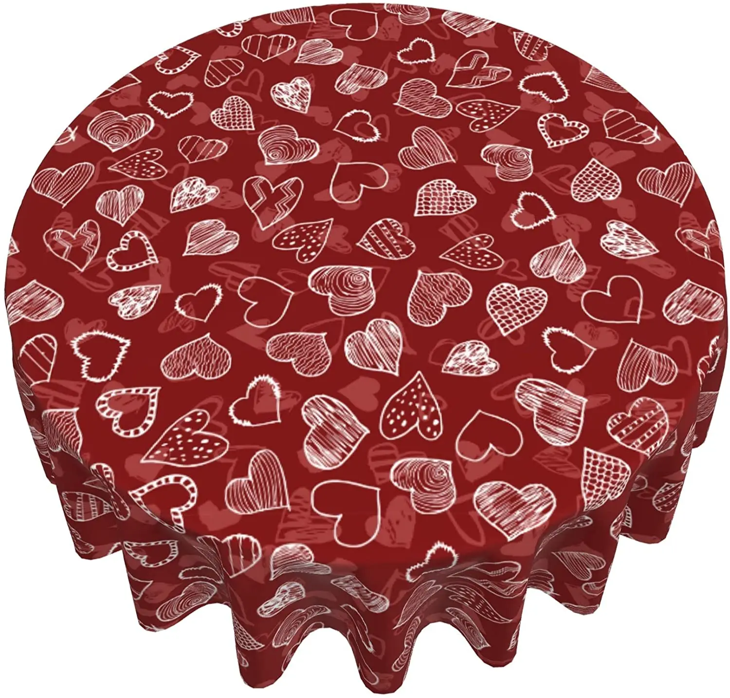 Happy Valentines Day Tablecloth 60 Inch Round Table Cloths Mothers Day Red Heart Table Cloth Cover Mat Washable Polyester