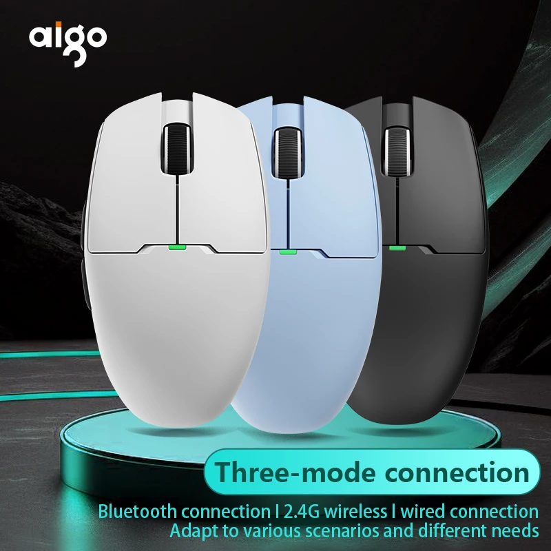 Aigo GM Wireless Bluetooth Wired Tri-Mode Gaming Mouse For Laptop IPad Tablet Notebook  Office 2.4G Light And Thin Gaming Mouse