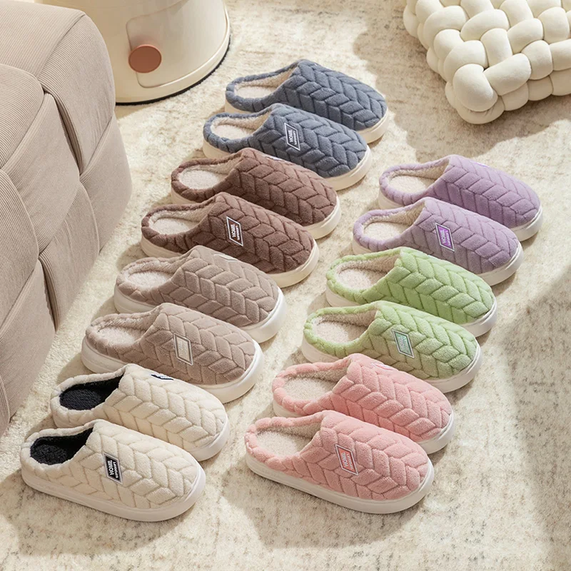 Cotton slippers for women in autumn and winter, new indoor home soft bottom, anti slip and warm plush cotton slippers for women