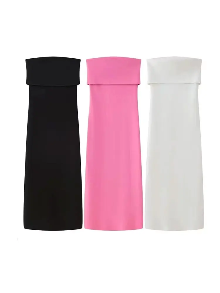 HH 2024 Fashion Solid Strick Midi Kleid Für Frauen Ärmellose Off Schulter Liebsten Backless Gerade Elegante Kleider