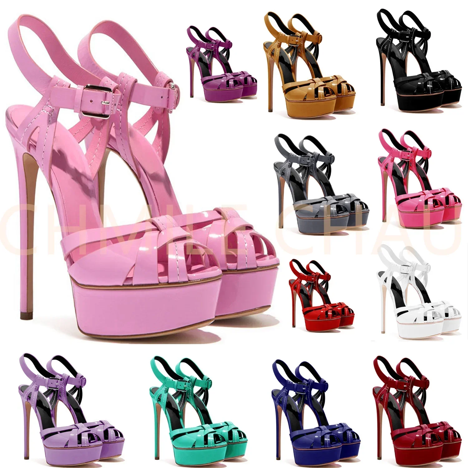 

【Measure your feet length before order】Luxry Designer Women Stiletto High Heel Strappy Sandals Platform Dress Lady Shoe 7-I-SL-7